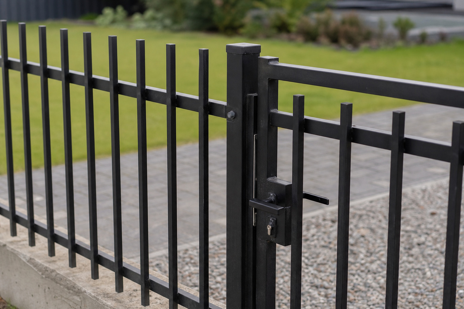 Close-up of a decorative welded metal-bar fence detail